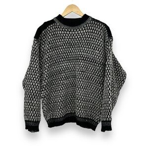 Vintage Chia Sweater 80s 90s Leather Shoulder Patches Men's L Black